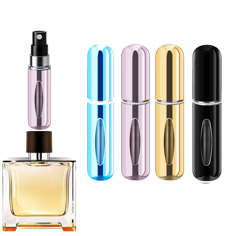 1/4 Piece 5ml Perfume Atomizer Portable Liquid Container, Suitable for Cosmetics Travel Carry, Small Aluminum Spray Bottle, Empty Bottle Refillable.