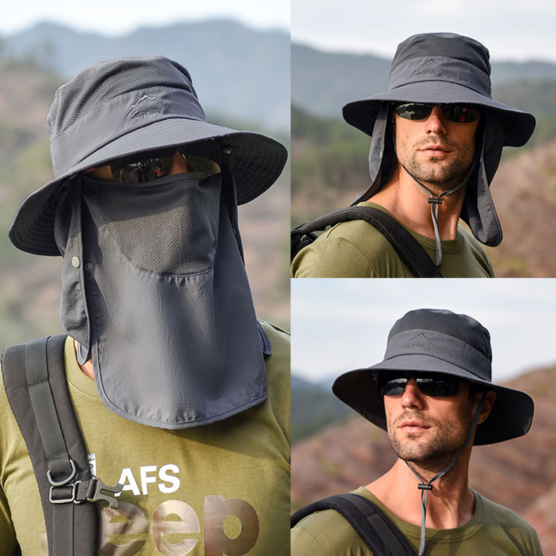 Sombrero de pescador, sombrero para el sol masculino, sombrero para el sol de secado rápido al aire libre de verano, sombrero para el sol transpirable de pesca, sombrero con máscara facial femenina