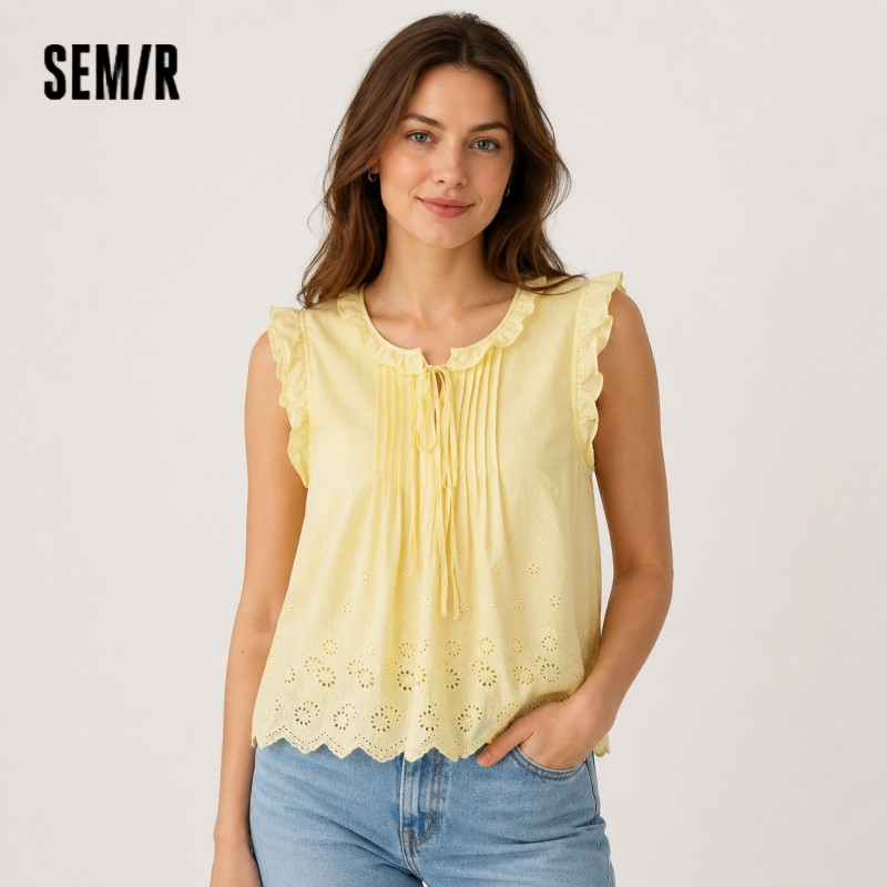 Женская хлопковая рубашка Semir с вышивкой, бантом, короткая, с оборками и кружевом, милая и стильная, летняя повседневная модная универсальная блузка 2026