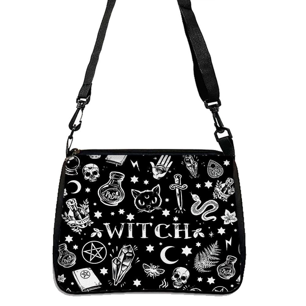 Gothic Cat พิมพ์ไหล่กระเป๋าฮาโลวีนผ้า Crossbody กระเป๋าอเนกประสงค์กระเป๋าสี่เหลี่ยมเล็กเรียบง่ายและมีสไตล์กระเป๋าถือผู้หญิง