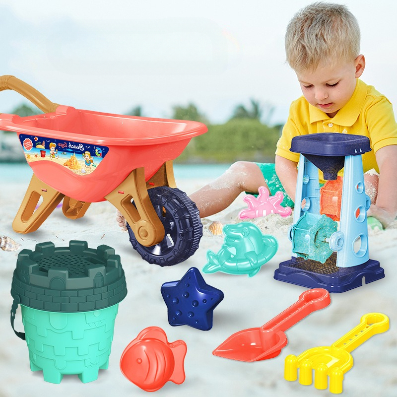 Juego de Herramientas para Jugar en la Arena de la Playa: Cubo de Arena, Tamiz, Embudo, Pala para Arena, Carrito para Arena, Regadera, Juguetes de Verano para Exteriores