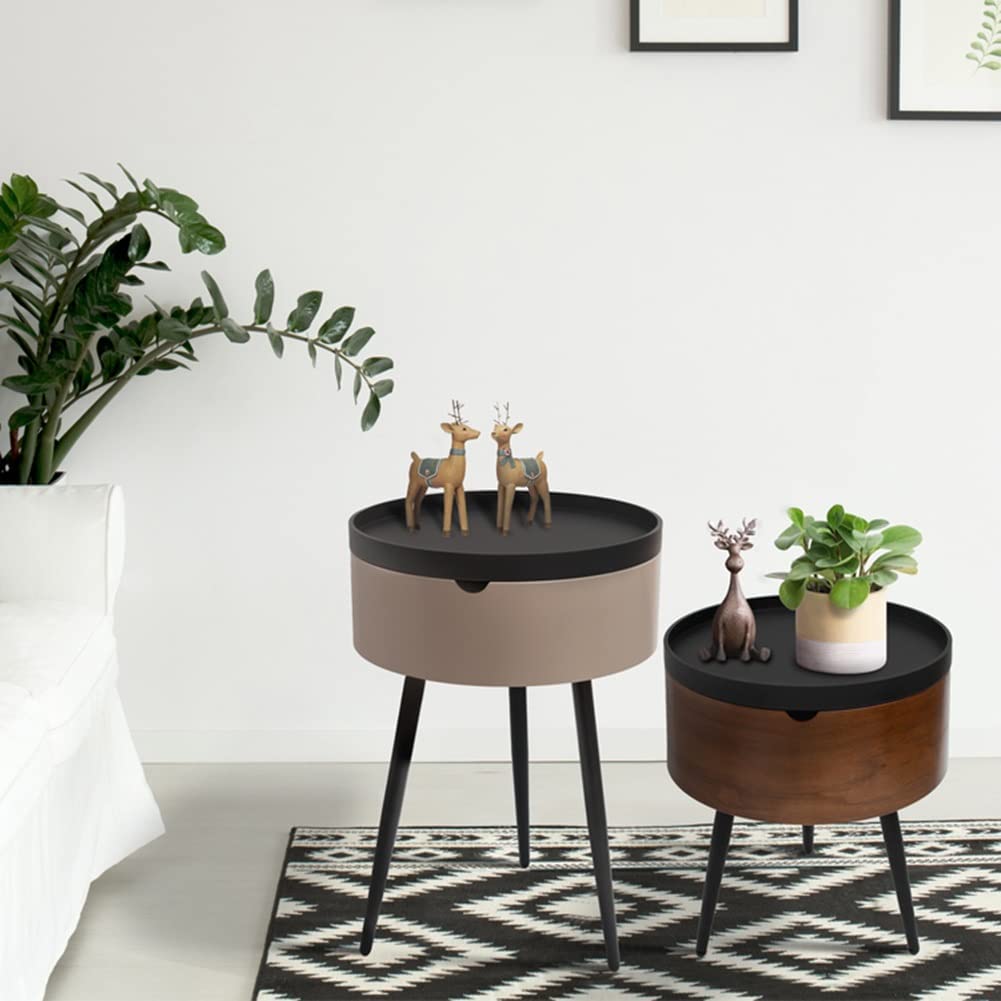 Formwell STK18 Bed Bijzettafel Kleine Salontafel Met Opslag Vat, Omliggende Rand Top Met Metalen Poten, grote Opslagruimte