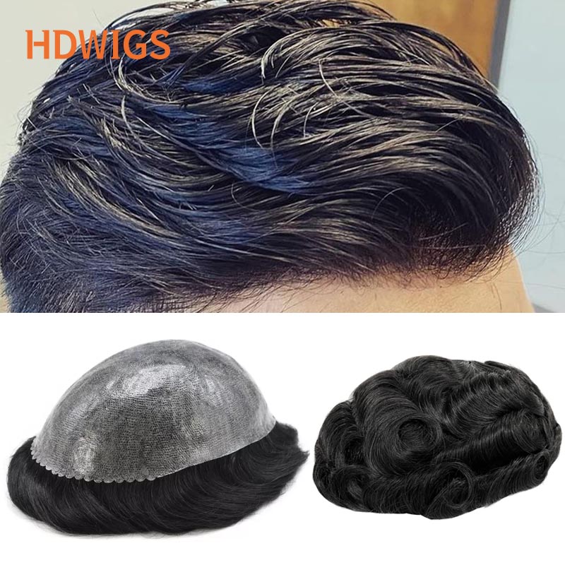 Nuevas Pelucas para Hombre, Tupé Completo de PU de 0.12-0.14cm ISKIN con Nudos, Prótesis Capilar Masculina, Peluca de Cabello Humano Real Indio, Postizo Natural