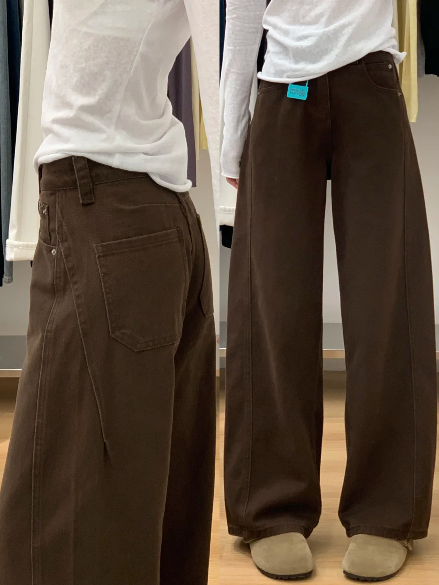 Cé Brown Wide Leg Jeans Women's Autumn Winter New Sle High Waist Knife  Loose Fit Casual Straight Slimming Pants