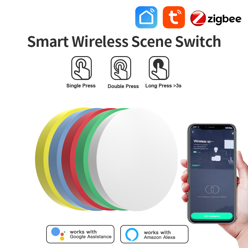 Tuya Zigbee-interruptor de botón de escena inalámbrico inteligente, control remoto, conexión multiescena, compatible con Alexa Goolge Home Voice Assitant