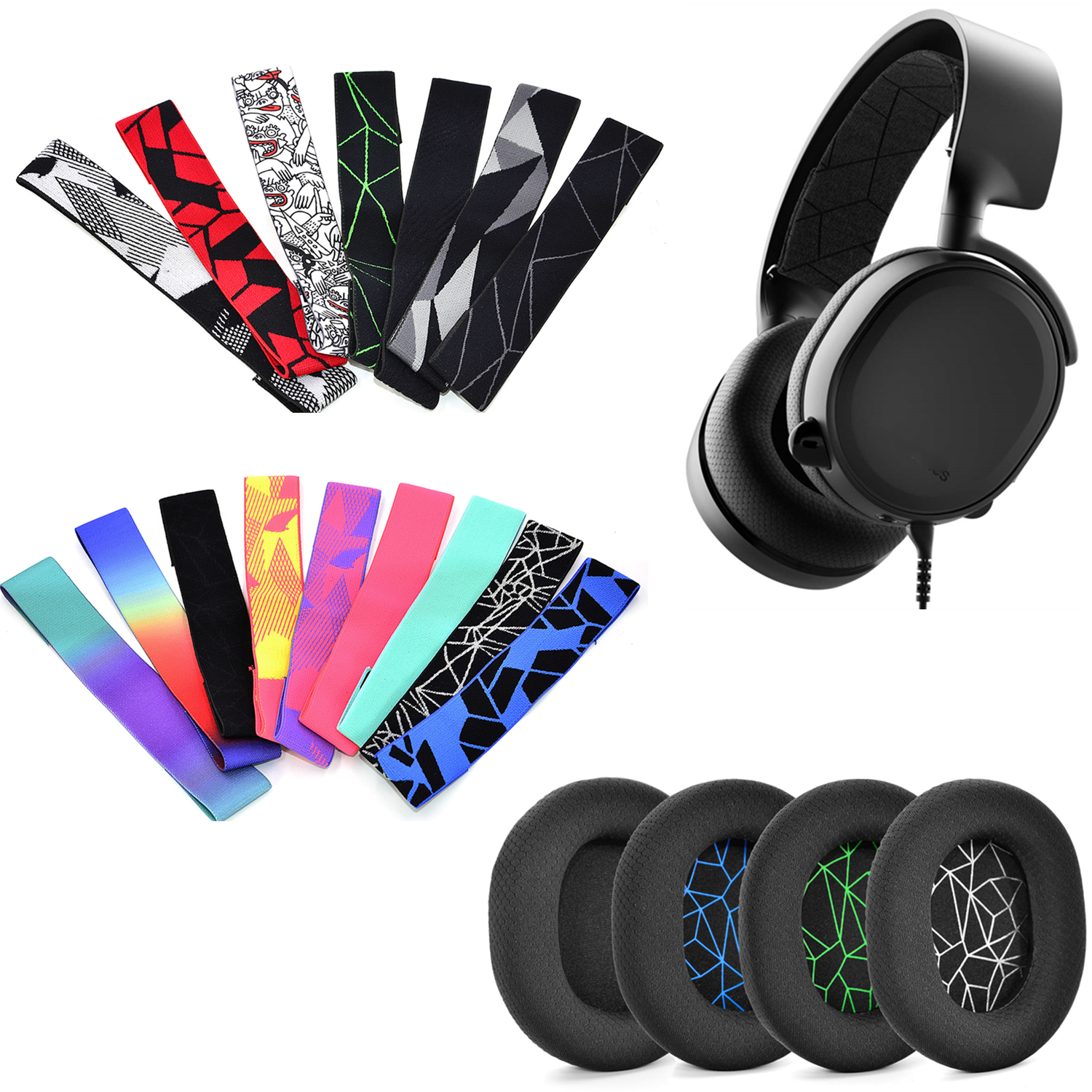 Für SteelSeries Arctis 3 5, Ohrenschützer, Gaming-Headset, Schaumstoff-Ohrpolster, Schwammkissen, Ersatz, elastisches Stirnband, Haken- und Schlaufenbalken