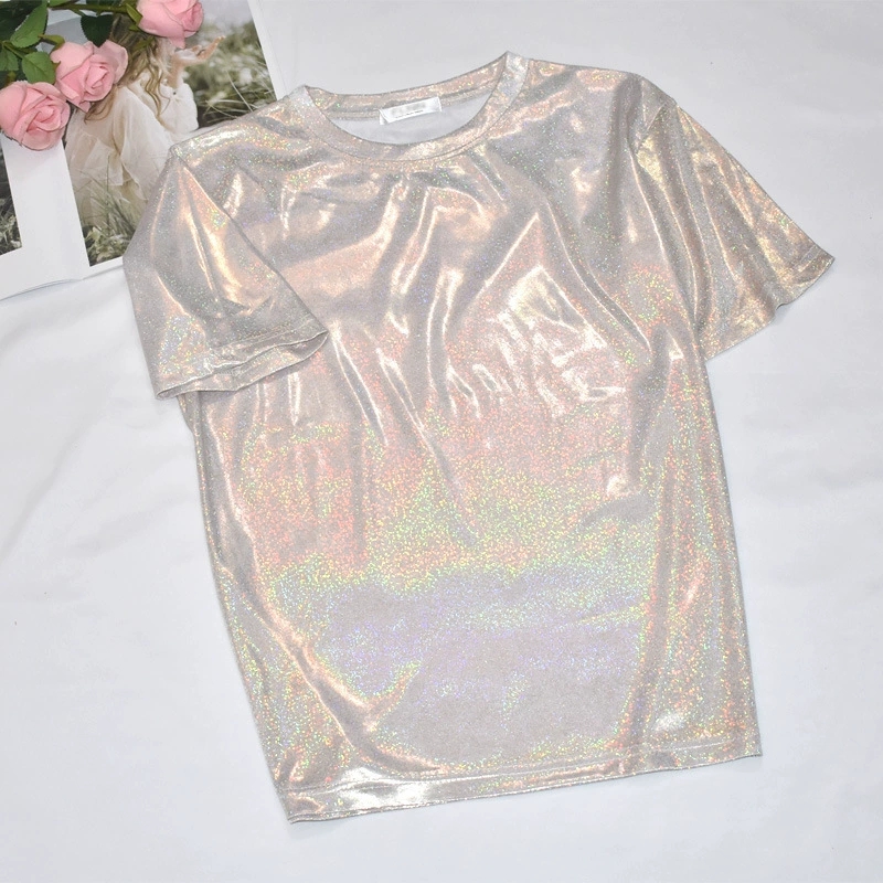 Nowy letni styl retro stylowy jasny jedwabny damski top błyszczący luźny t-shirt z krótkim rękawem sexy klub estetyczny harajuku tshirt damski