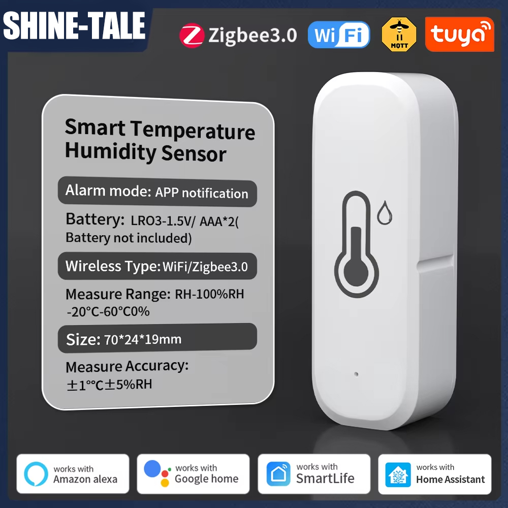 Inteligentny czujnik temperatury i wilgotności WIFI/Zigbee 3.0 do inteligentnego domu, powiadomienia w czasie rzeczywistym w aplikacji, sterowanie głosowe, kompatybilny z Alexa i Google Assistant