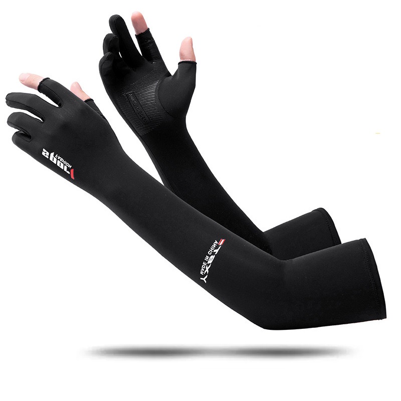 Guantes de verano para deportes al aire libre para hombres y mujeres, protector solar de seda helada, guantes de brazo completo, mangas dobles expuestas transpirables
