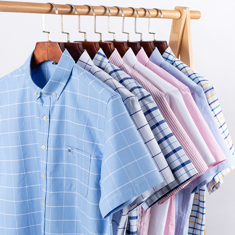 Chemise Oxford à manches courtes pour hommes, 100% coton, vêtements d'été à carreaux rayés, coupe régulière, surdimensionnée 7XL 6XL