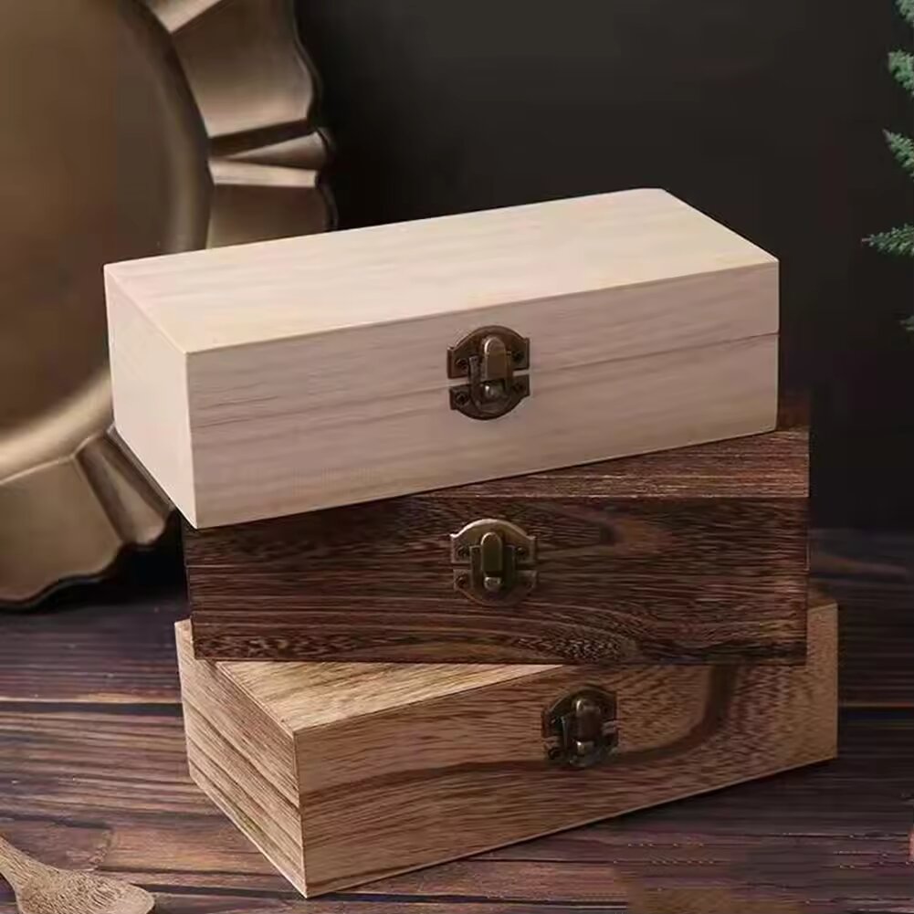 Caja de almacenamiento de madera Rectangular Retro, organizador de escritorio tipo concha, caja de regalo de joyería para decoración del hogar