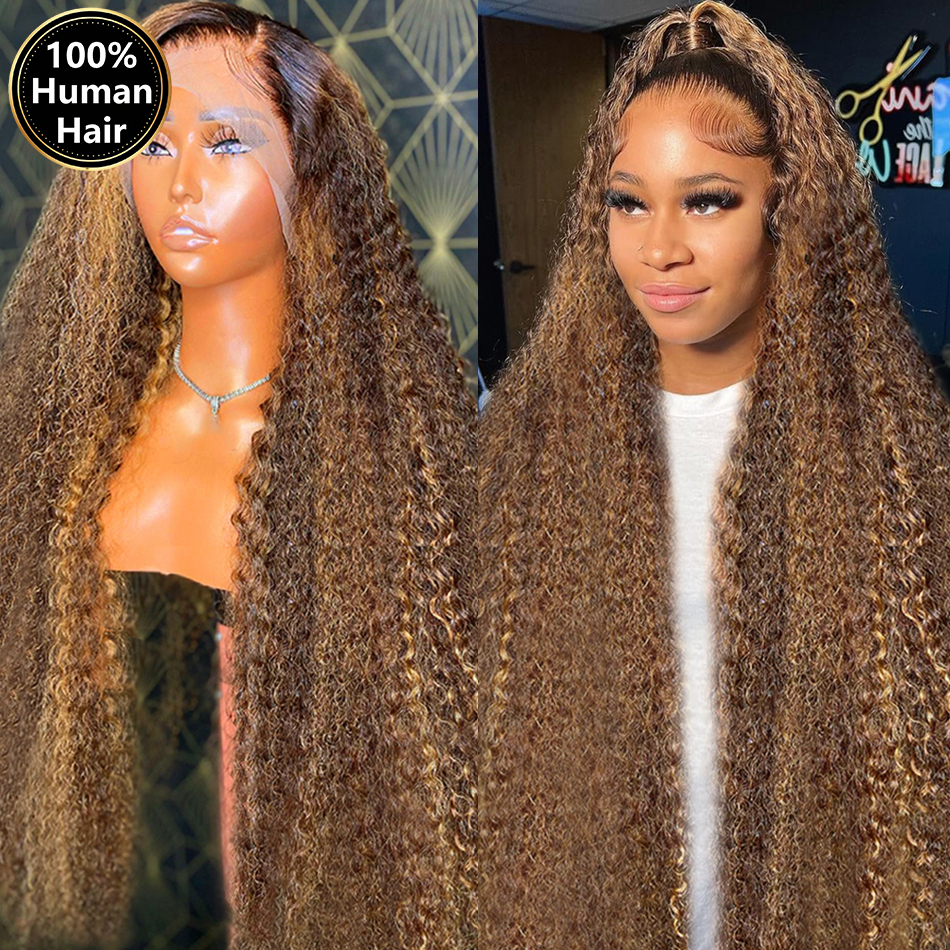 Peluca de Cabello Humano con Ondas Profundas y Reflejos, 13x6/13x4, Encaje Frontal HD, Rubio Miel 427, Peluca con Encaje Frontal 13x4 para Mujer