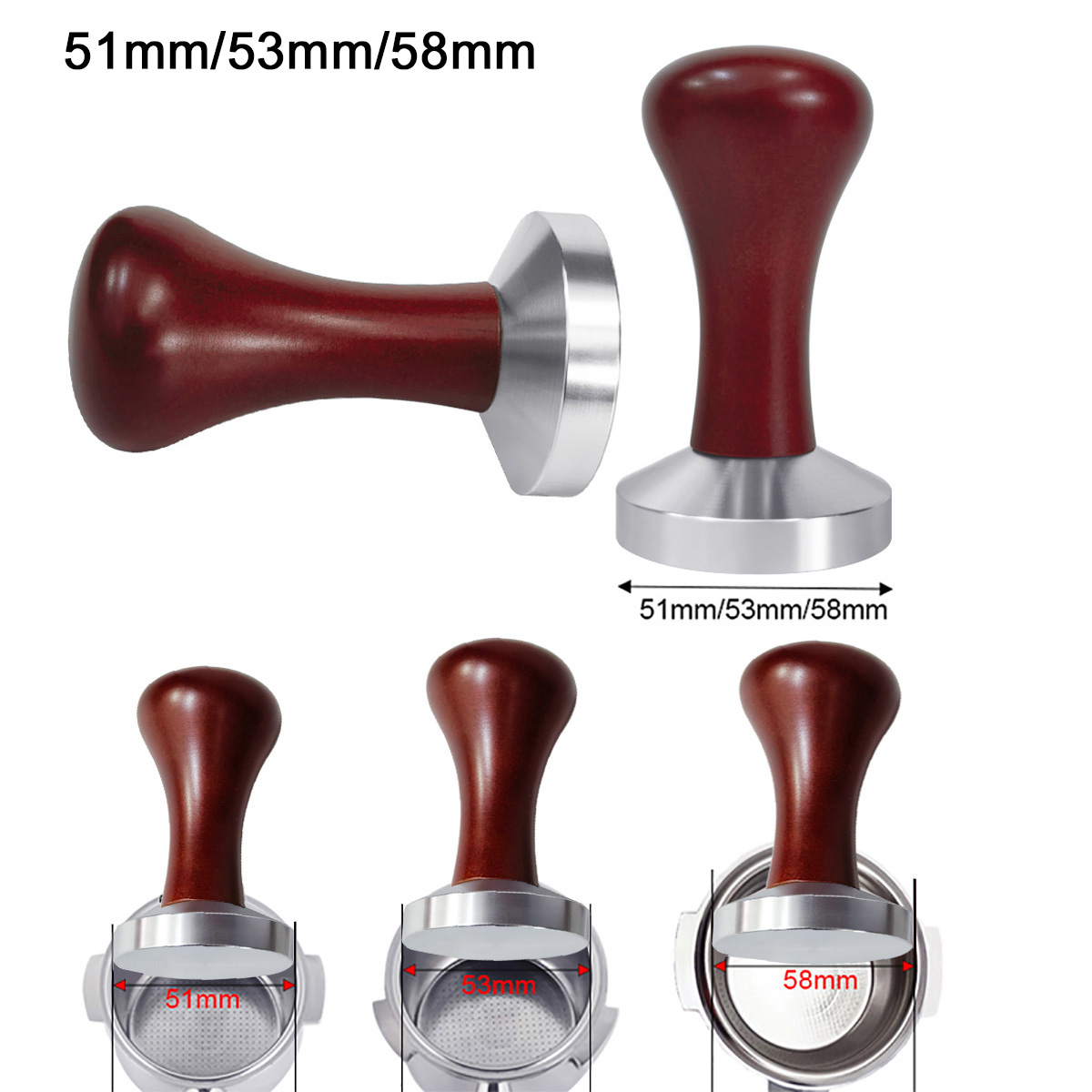51/53/58mm Tamper do espresso w proszku Aluminiowe tampery do kawy do portafiltrów 51mm 53mm 58mm