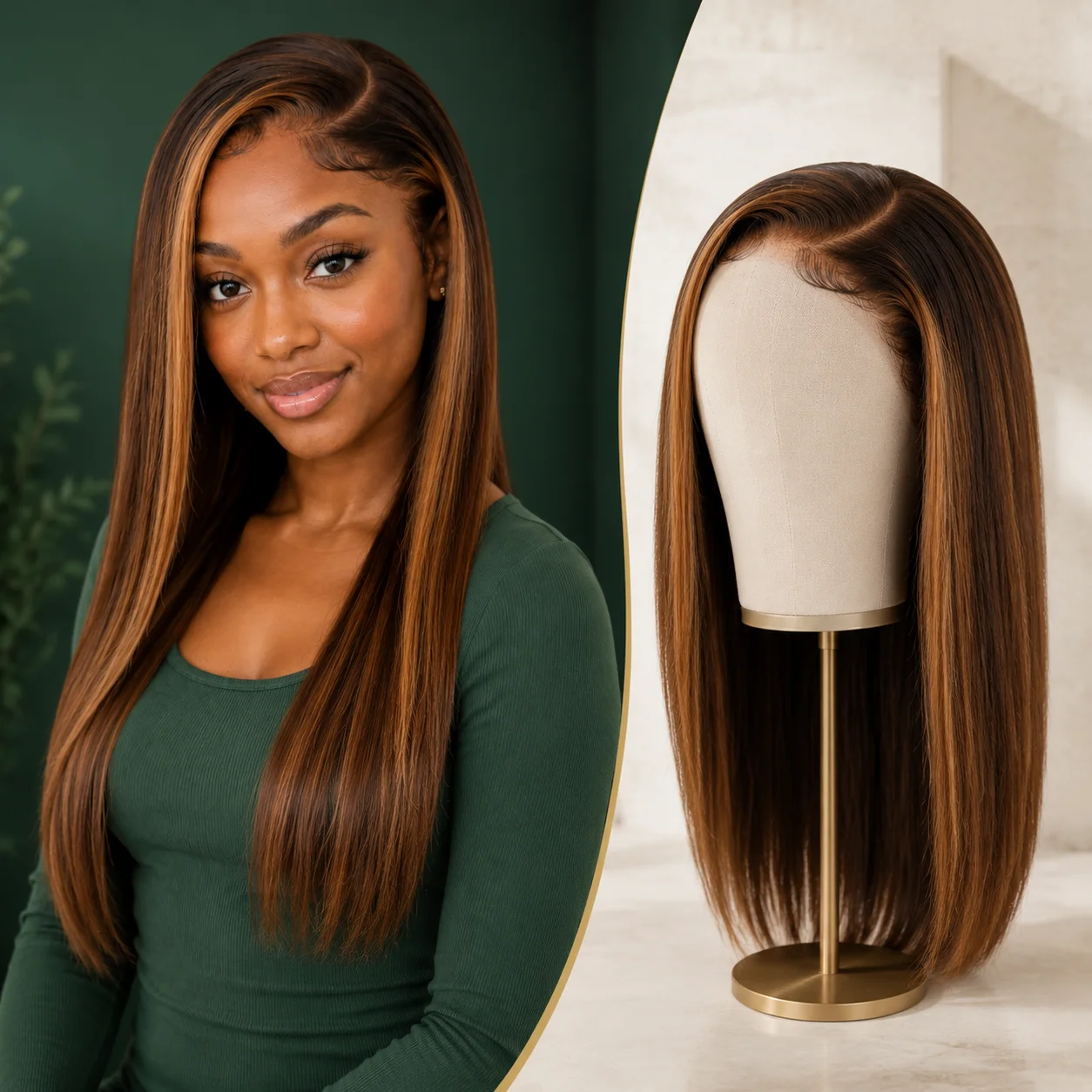 TIMOPOL 13x4 HD Lace Front Silky Straight Human Hair Wig, P4/27 Highlight Brown Blonde, 16 20 Inch Pre-Plucked Wig with Natural Hairline for  Women