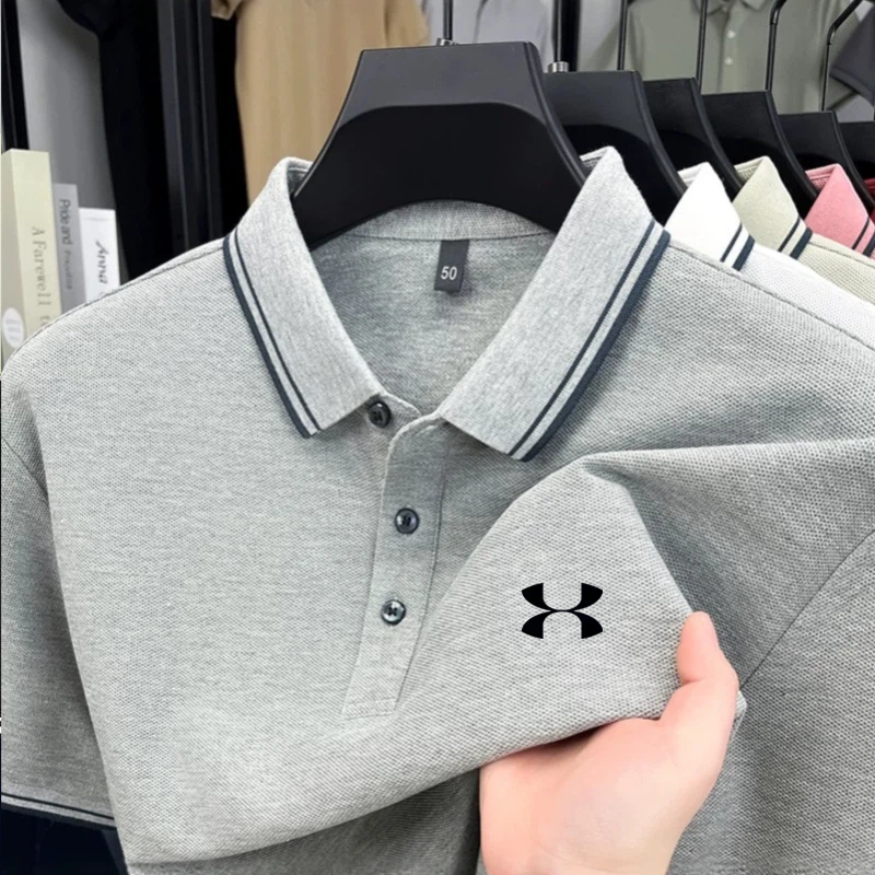 100% cotton men's short sleeved embroidered polo shirt sports brand striped top summer comfortable and breathable casual T-shirt