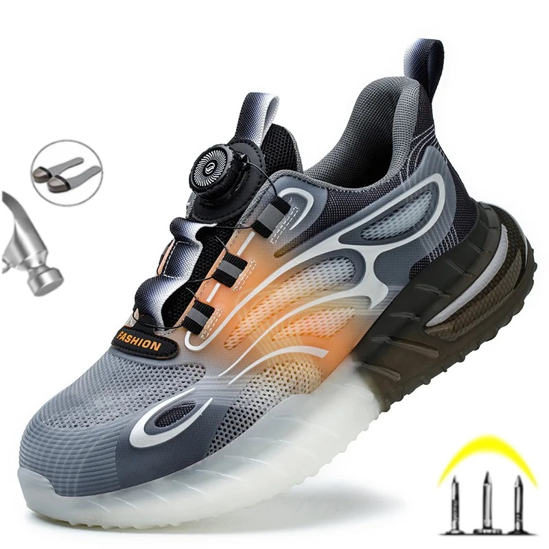 Zapatos de seguridad a la moda para hombre, zapatillas de trabajo con hebilla giratoria, protección Industrial a prueba de perforaciones, botas con punta de acero antigolpes, calzado