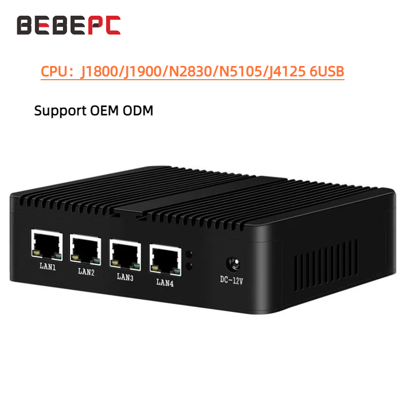 Bebepc lüfter loser industrieller mini pc 4lan n5105 j4125 j1900 vag hdmi unterstützung wake auf lan win10/11 desktop computer