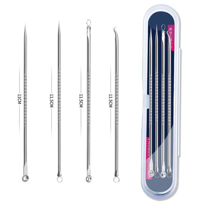 4 Uds acné espinillas comedón punto negro espinillas removedor de imperfecciones cuidado de la piel mujeres belleza tratamiento de acné limpiador de poros gancho de aguja