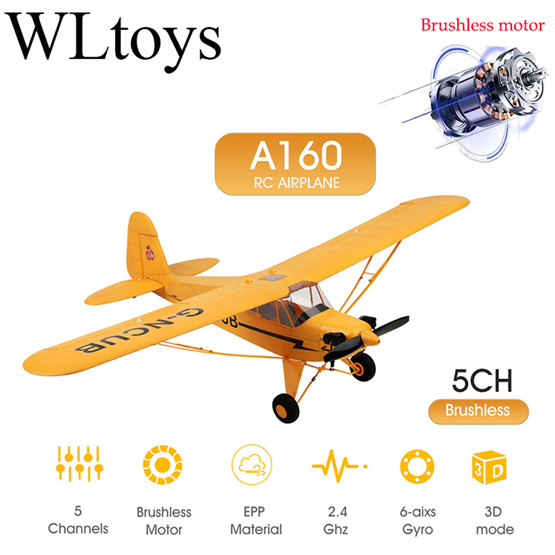 Hot Koop RC Vliegtuig RTF 2.4G Borstelloze Motor 3D/6G Afstandsbediening Vliegtuig Wltoys A160 Verbeterde J3-CUB Klaar om te vliegen