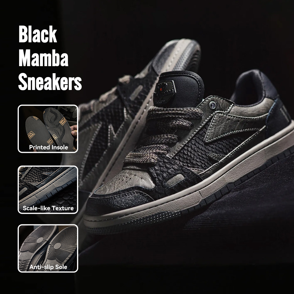 Maden Sepatu Pria Mamba Hitam Tahun Ular Kasual Musim Semi Sepatu Hitam Serbaguna Sol Datar Rendah Atas untuk Sepatu Skateboard Musim Gugur