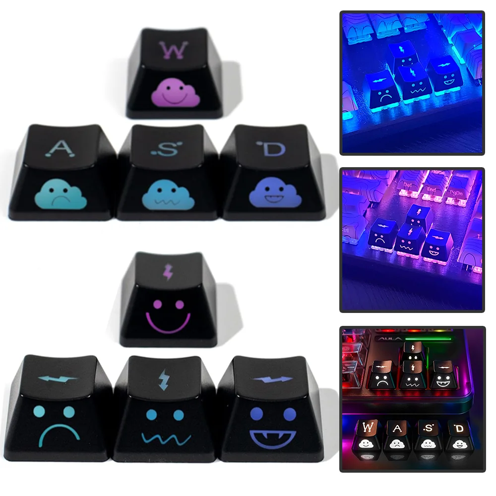 Ensemble de capuchons de touches rétroéclairés, mignon Emo WASD, touches de Direction de flèche, capuchon de clé d'éclairage latéral noir pour interrupteur MX pour clavier mécanique