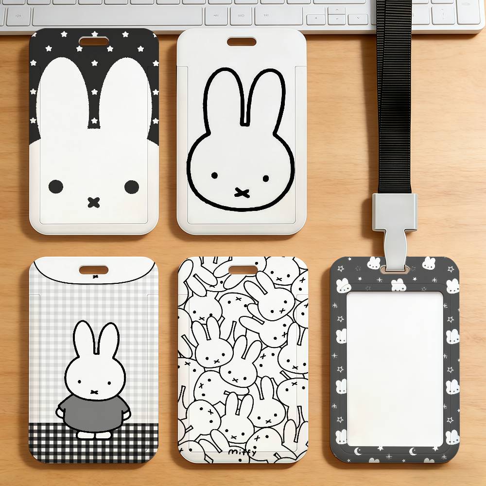 Чехол для карт M-Miffy с мультяшным рисунком, черно-бело-серый, минималистичный, для транспортных и рабочих пропусков, удостоверений личности, студенческих и обеденных карт