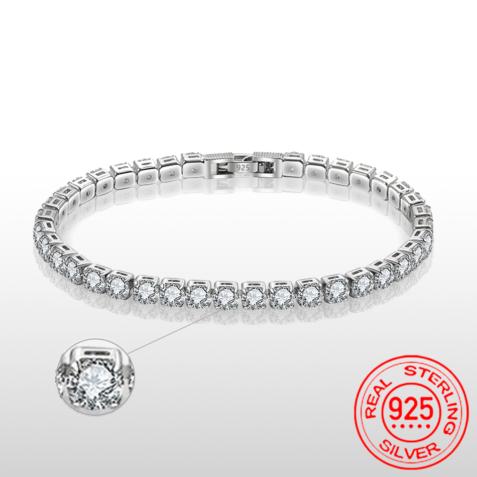 Noble S925 Sterling Silver Bracelet Zirconia Tennis Ball Women Fashion Simple Engagement Wedding Charm Jewelry 4mm width