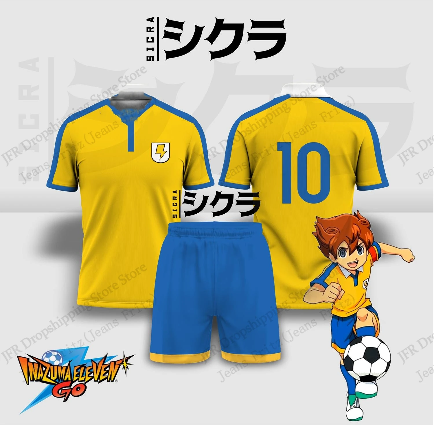 Conjunto de Jersey Inazuma Eleven Anime Football con estampado 3d, camiseta a la moda para hombre + pantalón corto, conjunto deportivo de 2 piezas para niños
