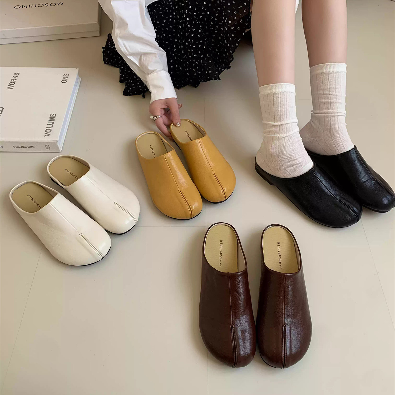 Bailamos Women Tabi Shoes Design Flats Women Sandals Cover Toe Slippers Soft Leather Flat Slippers Outdoor Slides Zapatos Mujer