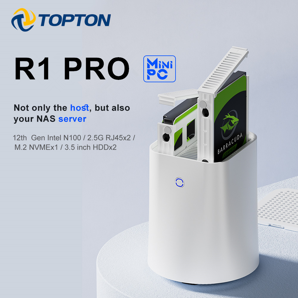 Topton 2-Bay NAS R1 Pro AMD Ryzen 7 5825U Intel N100คอมพิวเตอร์ขนาดเล็ก2x i226-V เราเตอร์ไฟร์วอลล์2.5G เซิร์ฟเวอร์พื้นที่เก็บข้อมูลเครือข่ายคลาวด์ส่วนตัว
