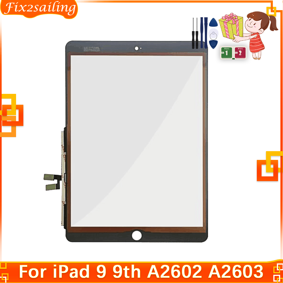 10.2 "สำหรับ iPad 9 9th A2603 A2605 A2604 A2602 2021 Gen อะไหล่หน้าจอสัมผัสกระจกด้านหน้าด้านนอก