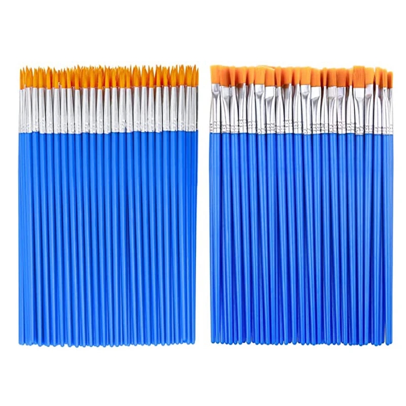 Juego de 100 Pinceles para Niños, Acrílicos, Planos, Redondos y Puntiagudos, para Manualidades, Acuarelas y Pintura al Óleo