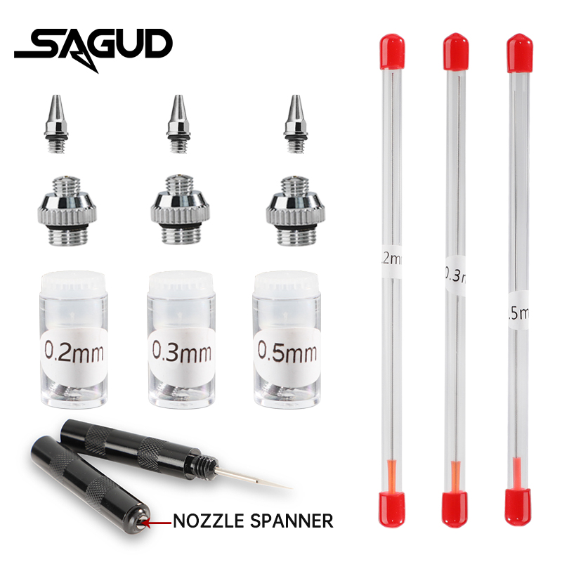 Pièces de rechange de capuchon de buse de 0.2mm 0.3mm 0.5mm illac avec buse enveloppée et brosse de livres pour accessoires d'aérographe pour SD-180