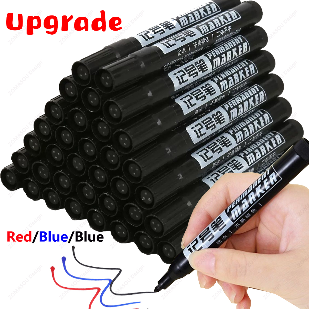 Rotulador a base de aceite resistente al agua, tinta permanente de secado rápido, negro, azul y rojo, para Metal, vidrio, papelería, suministros escolares de arte, 1-100 Uds.