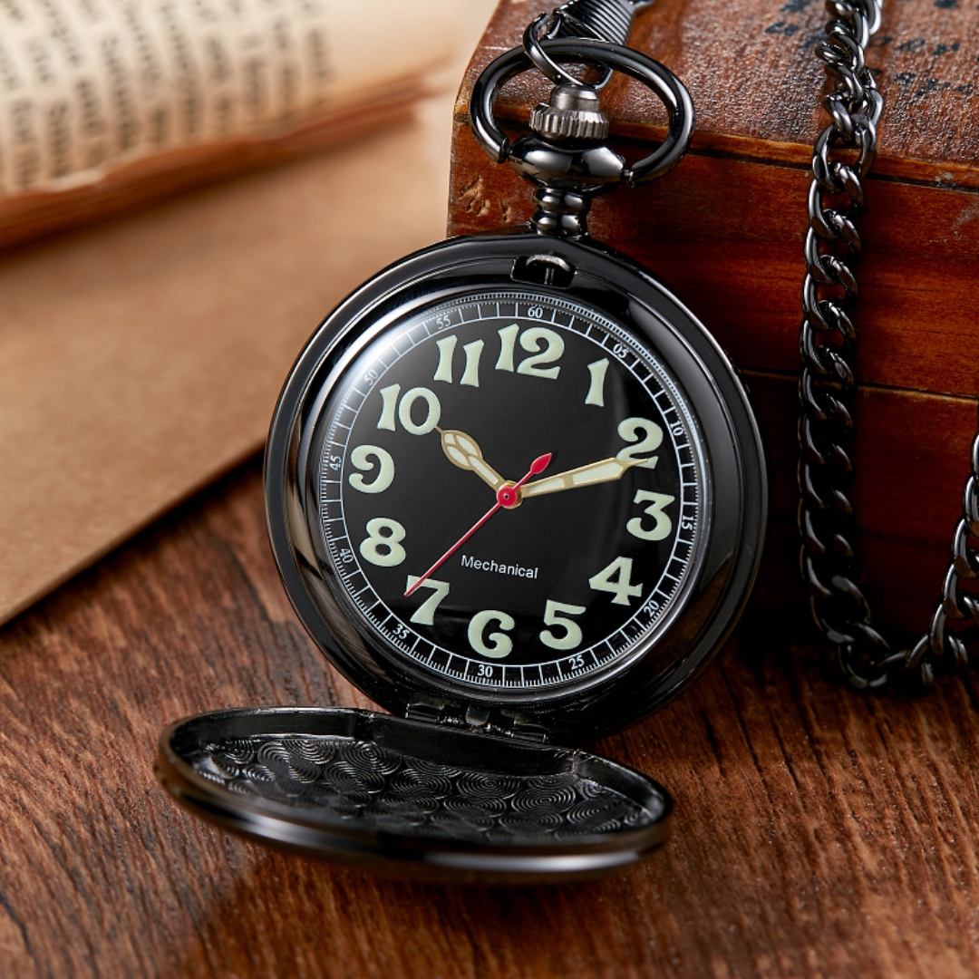 Reloj de bolsillo mecánico para hombre y mujer, accesorio de lujo, color negro y dorado, liso, Vintage, cadena Fob, colgante, reloj para colección