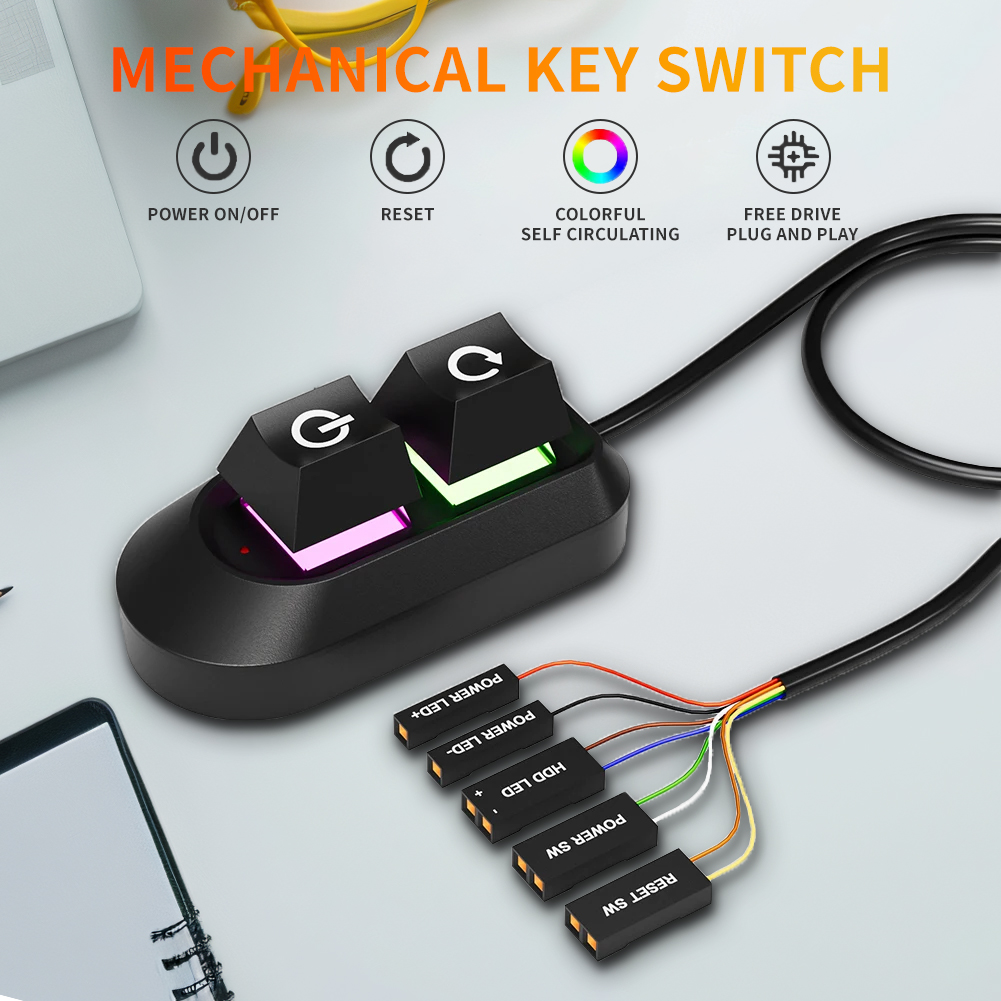 Tecla mecánica de encendido y apagado externo, placa base, interruptor de encendido y apagado, Cables SW, botón de interruptor de encendido de PC para casa, oficina, funda de PC, 2M