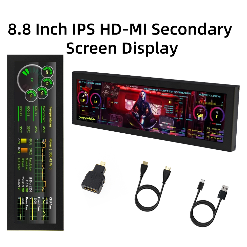 8-calowy ekran pomocniczy IPS USB 1960*480 Type-C LCD Monitor sprzętowy komputera CPU RAM GPU IPS HDMI Wyświetlacz LCD