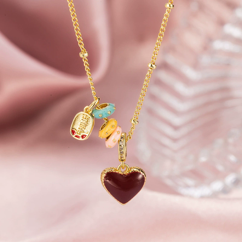 Collana con Ciondolo a Cuore Colorato Bifacciale in Argento Sterling 925 per Donne, Delicata Catena per Maglione, Gioiello Versatile e Dolce