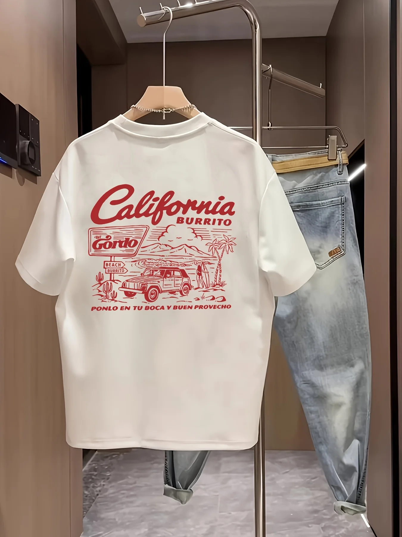 Camiseta Vintage California Burrito para Hombre, Diseño Retro de la Costa Oeste, Camiseta Holgada de Algodón de Manga Corta, Ropa Urbana de Verano