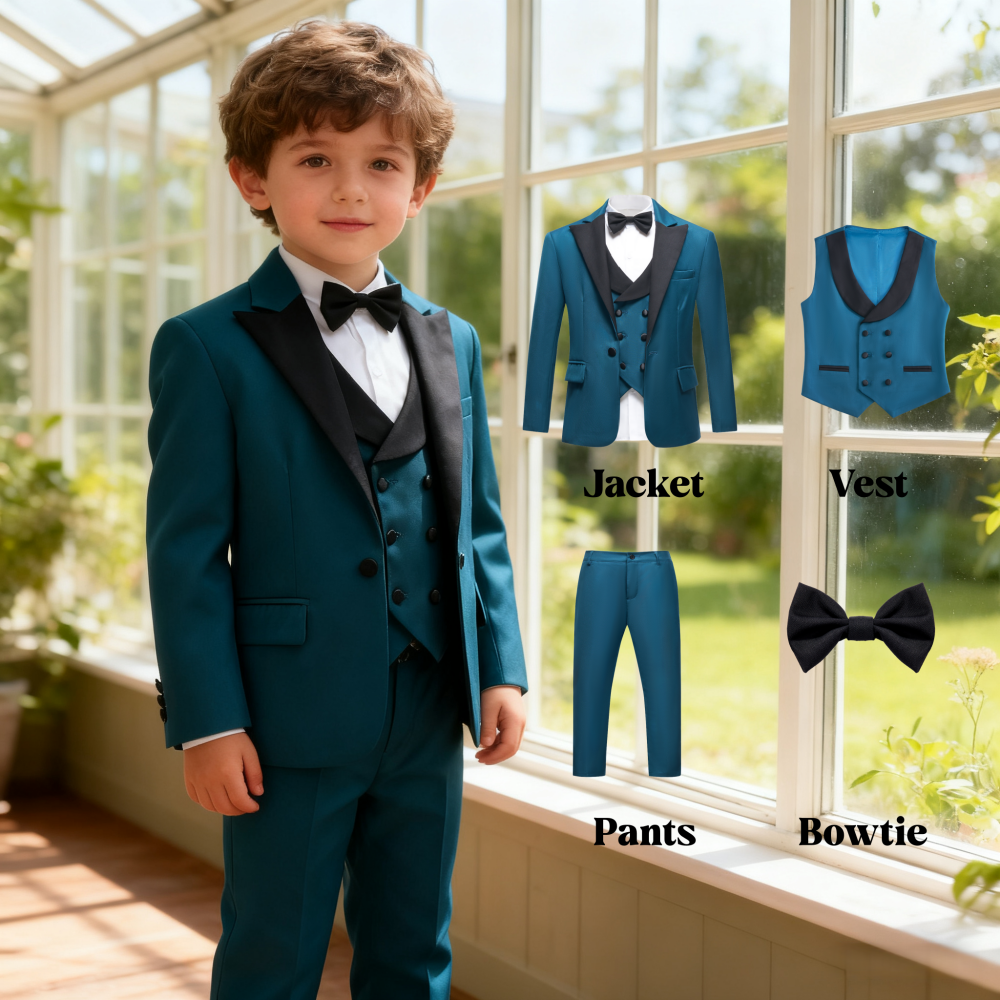 Dtlumika popular aqua menino terno conjunto para casamento 3 peças conjunto terno formal smoking jaqueta colete calças crianças foto tiro oufit