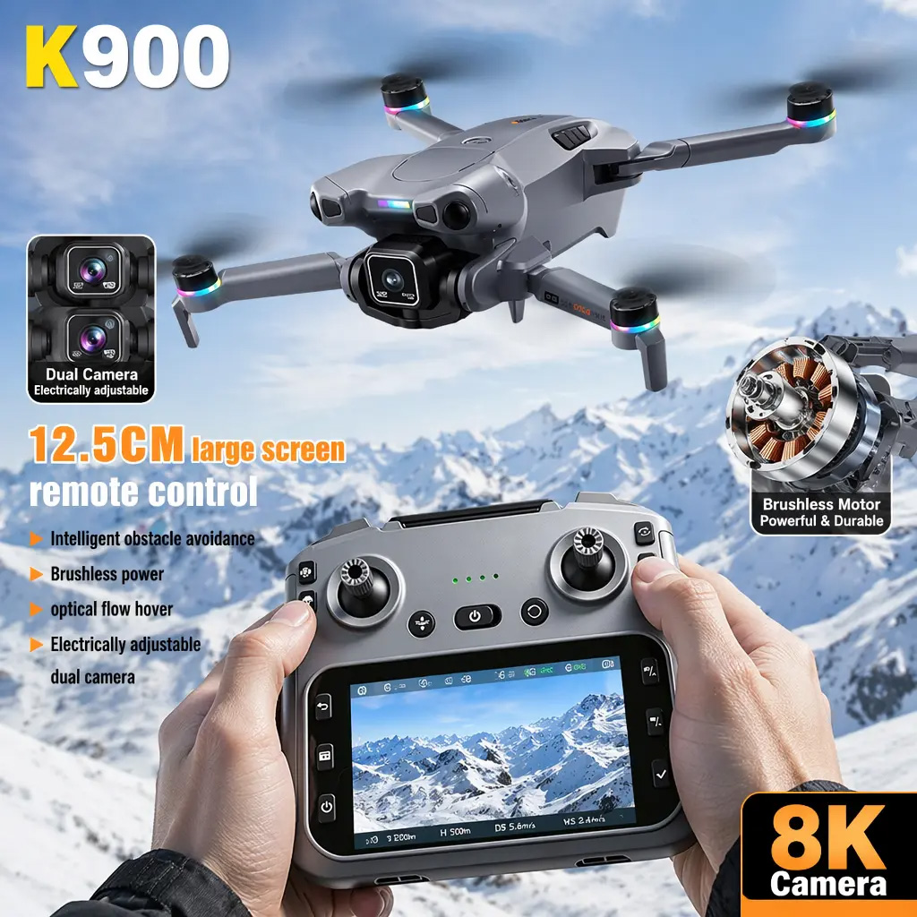 Nieuwe K900 Max Vouwbare Drone 8k Dubbele Camera's Scherm Afstandsbediening Helikopter GPS Obstakelvermijding Borstelloze Quadcopter Luchtfotografie