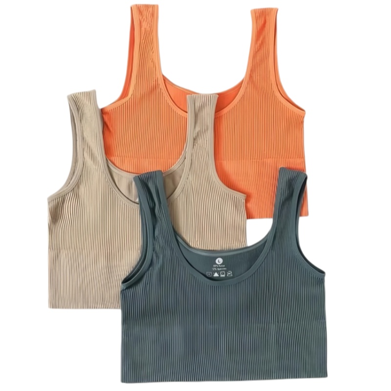 Top a Costine Senza Cuciture da Donna, Top Corto Elastico Senza Maniche, Lingerie Sexy, Reggiseno Sportivo con Scollo a O, Canotta Quotidiana M-XL