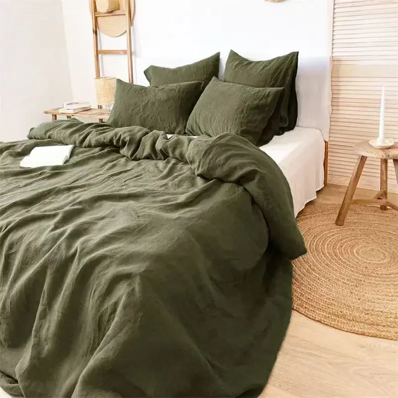 Textiles para el hogar, ropa de cama 100% de lino francés, funda nórdica Natural lavada con piedras, cómoda edredón, funda de edredón Queen duradera y saludable