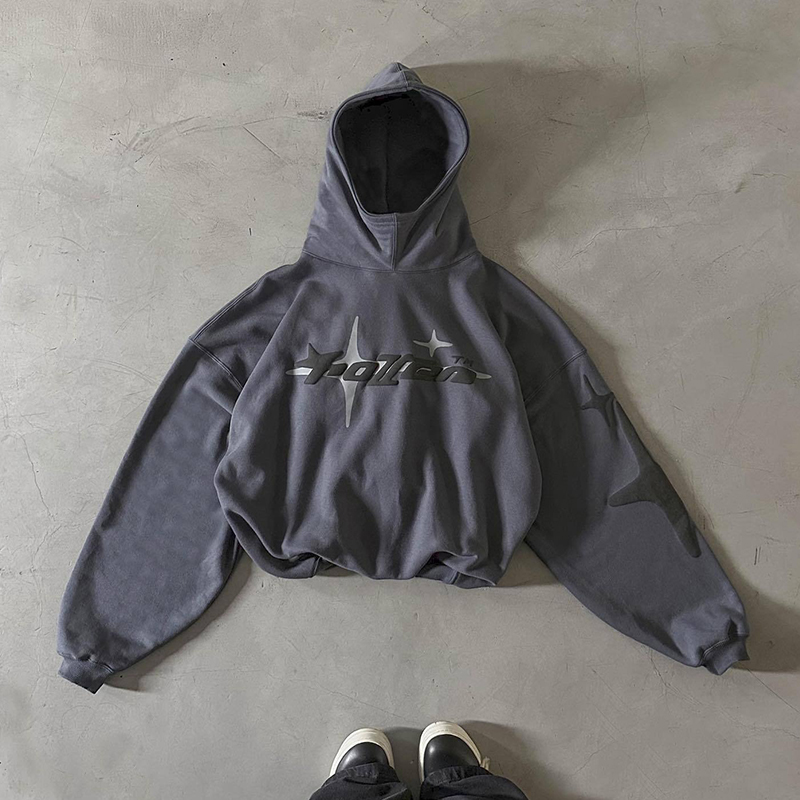 Hip Hop Street คู่เสื้อกันหนาวโฟมพิมพ์ Hooded Sweatshirt หลวมสบายๆ Hoodie Tide ผู้ชายผู้หญิงเสื้อผ้า