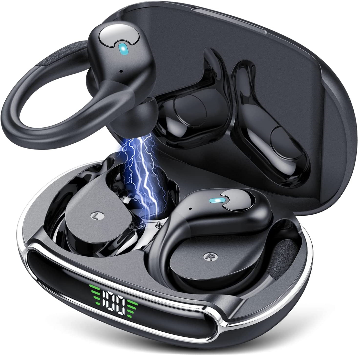 Headphone Bluetooth 5.4 Nirkabel Sejati, Earphone Olahraga TWS, Headset Tahan Air, Tampilan Daya, Peredam Kebisingan, Earbud dengan Mikrofon HD