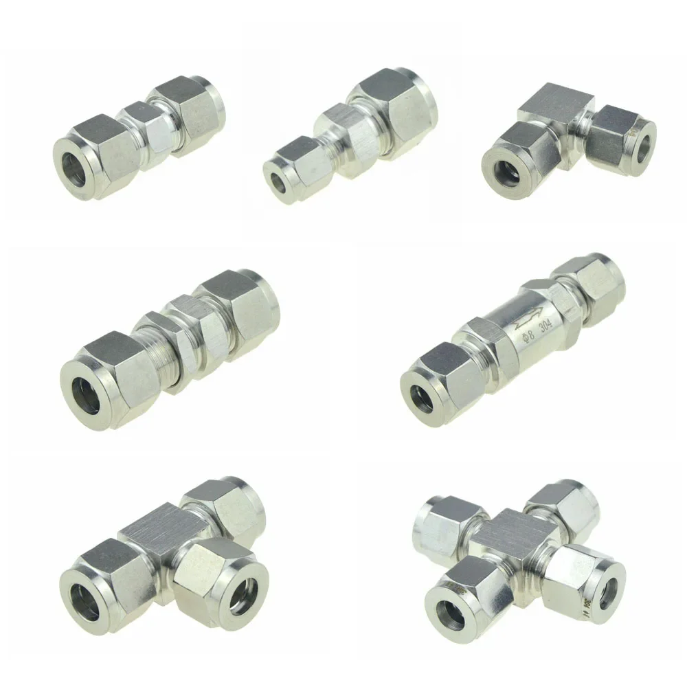 SUS 304 Sambungan Pipa Ferrule Kompresi 6Mm 8 10 12Mm Adaptor Konversi 1/4 1/2 Tabung Baja Nirkarat Konektor Coupler YDF-LOK