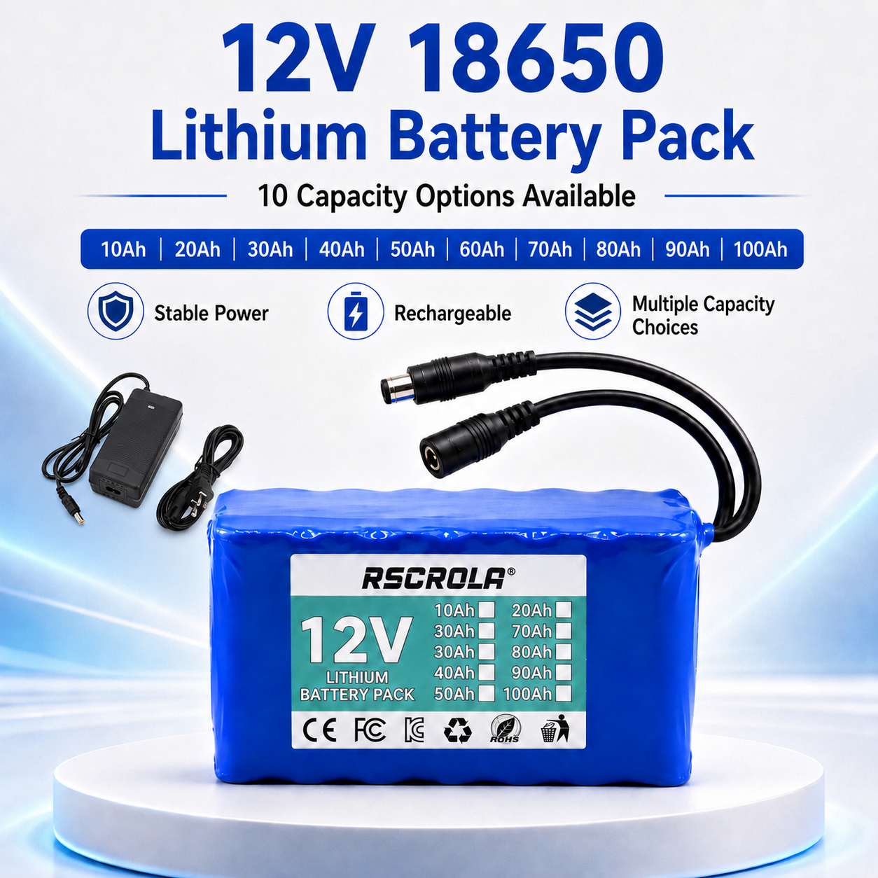 Paquete de Baterías de Litio Recargables de 12V 18650 con BMS, para Energía Solar, Luz LED, Modelo RC, Fuente de Alimentación, Larga Vida Útil con Cargador