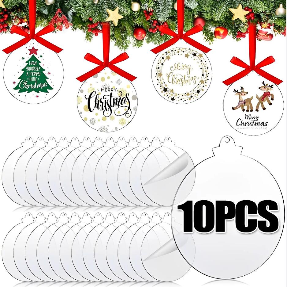 10 stücke Acryl scheiben Weihnachts baum hängen Ornament DIY leeren Kreis Weihnachten Neujahr Dekor für Zuhause klare Kugel Ball Handwerk