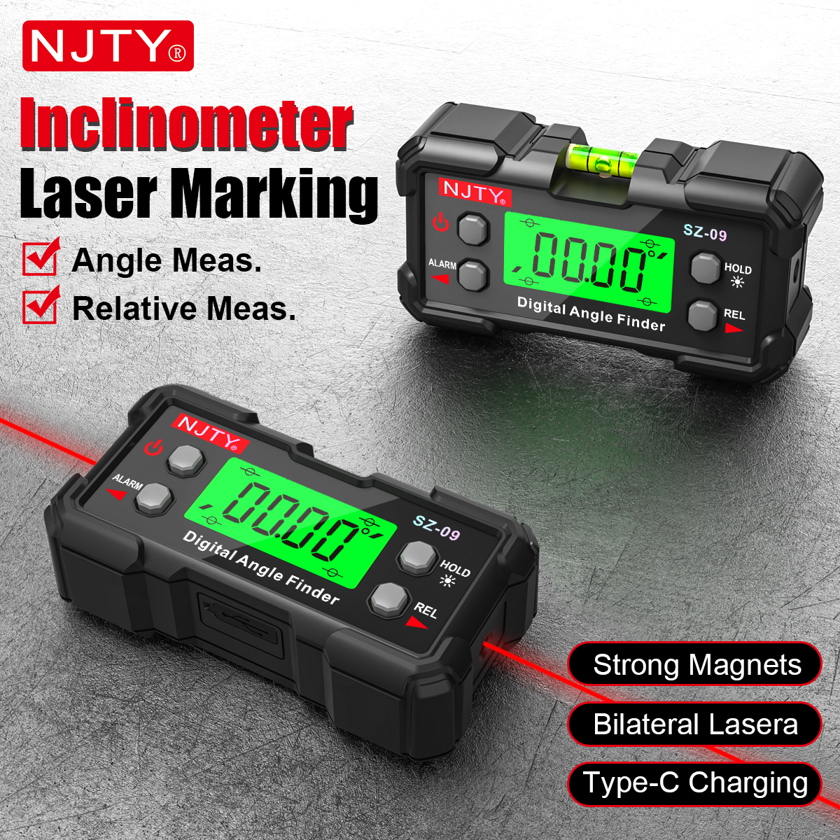 Medidor de Ângulo a Laser Digital de Alta Precisão, Inclinômetro e Nível com Linhas a Laser de Dupla Face, Ferramentas DIY Magnéticas Recarregáveis via USB