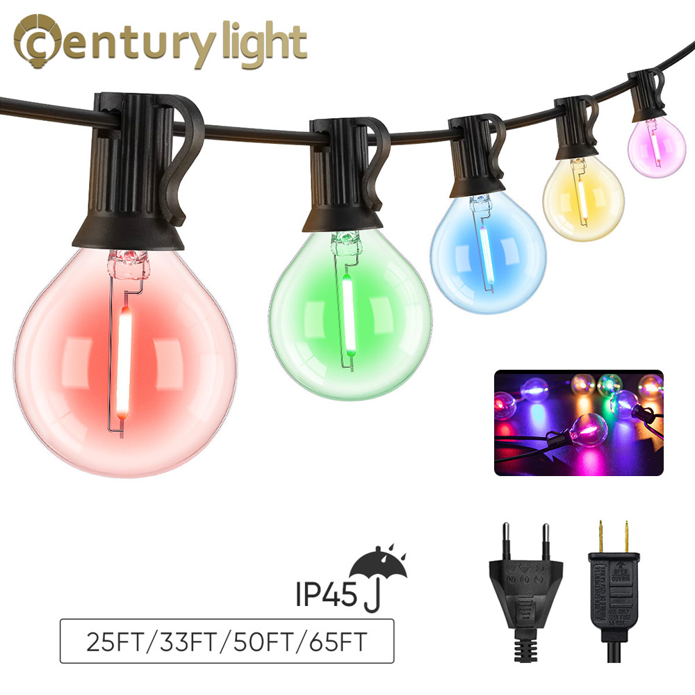 Guirnalda de luces Led G40 a prueba de agua, bombillas de filamento de colores, 1W, E12, RGB, enchufe europeo y estadounidense, decoraciones para fiesta de hadas de jardín y cumpleaños conectables